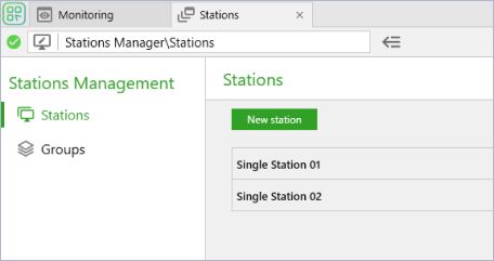 Screenshot with Stations tab (Stations management menu)